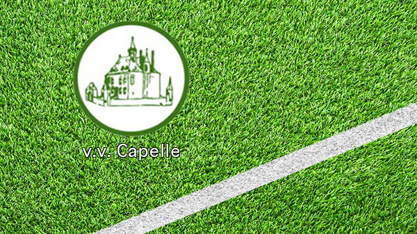 Logo voetbalclub Capelle aan den IJssel - VV Capelle - Voetbalvereniging Capelle - in kleur op grasveld met witte lijn - 600 * 337 pixels